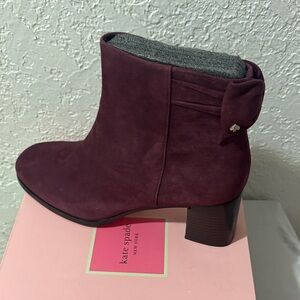 NWT Kate Spade Mallory Burgundy Suede Bow Heel Ankle Booties